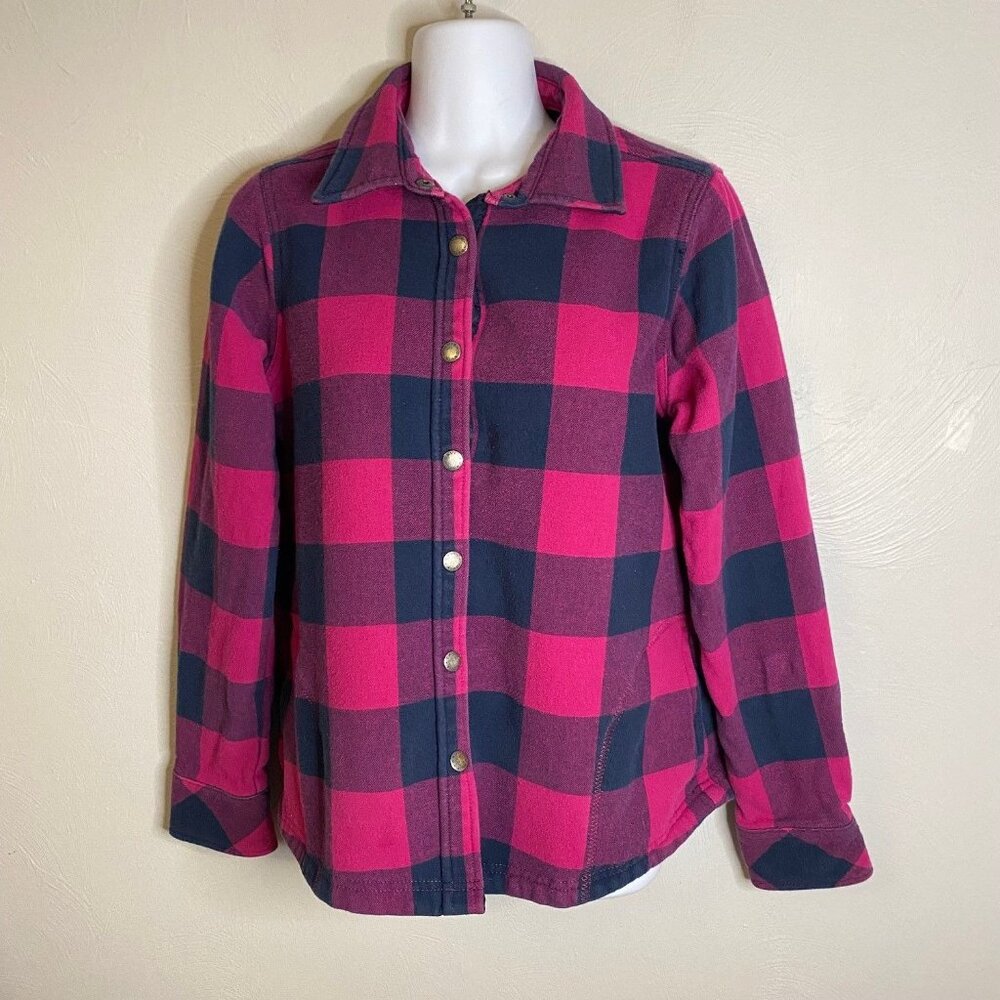 Orvis Pink Black Buffalo Check Fleece Lined Shacket Snap Front Sz Small Pockets